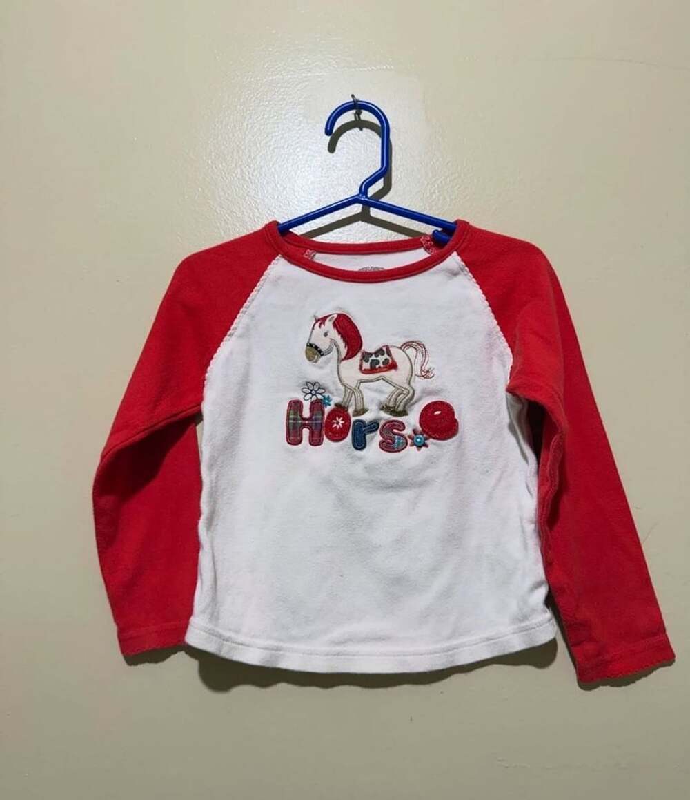 Okie Dokie Horse Shirt Size 4T White Red Long Sleeve Cotton fits more like 2T